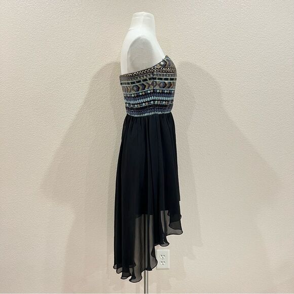 Charlotte Russe Black Gold Sequin Strapless High Low Dress Size Medium - Picture 6 of 11